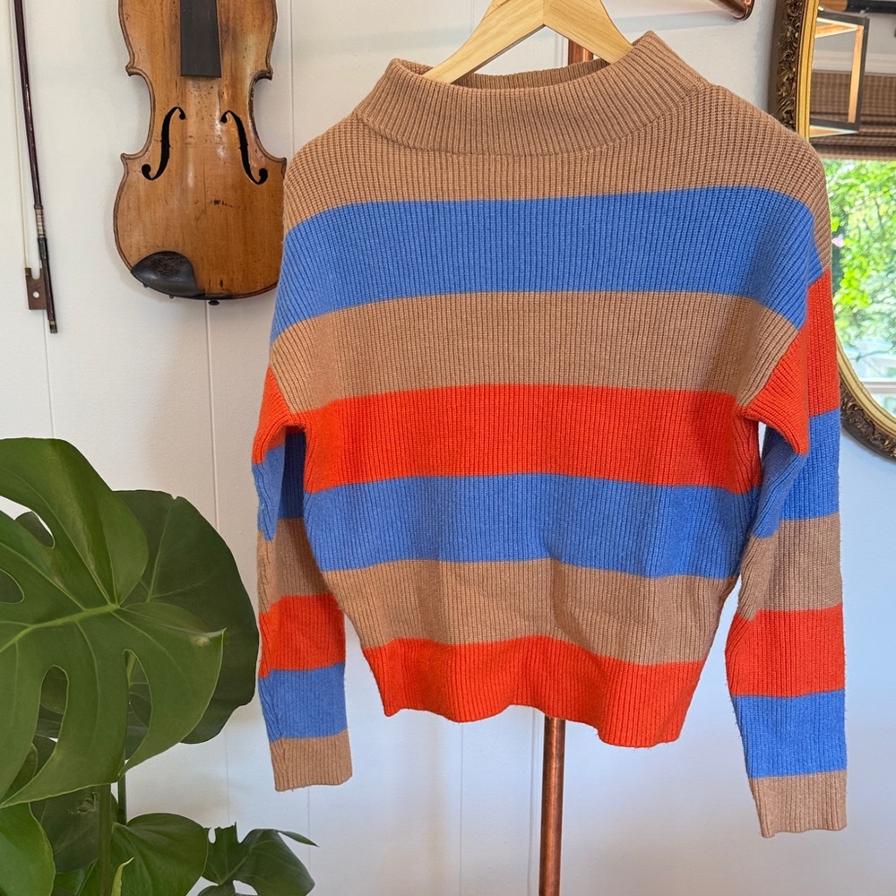 🍂Ann Taylor Striped Tan, Blue, and Orange Women's Sweater, #83